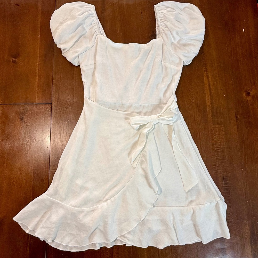 Trixxi Womens Mini Dress Size S Faux Wrap White Puff Sleeve‎ Graduation Coquette